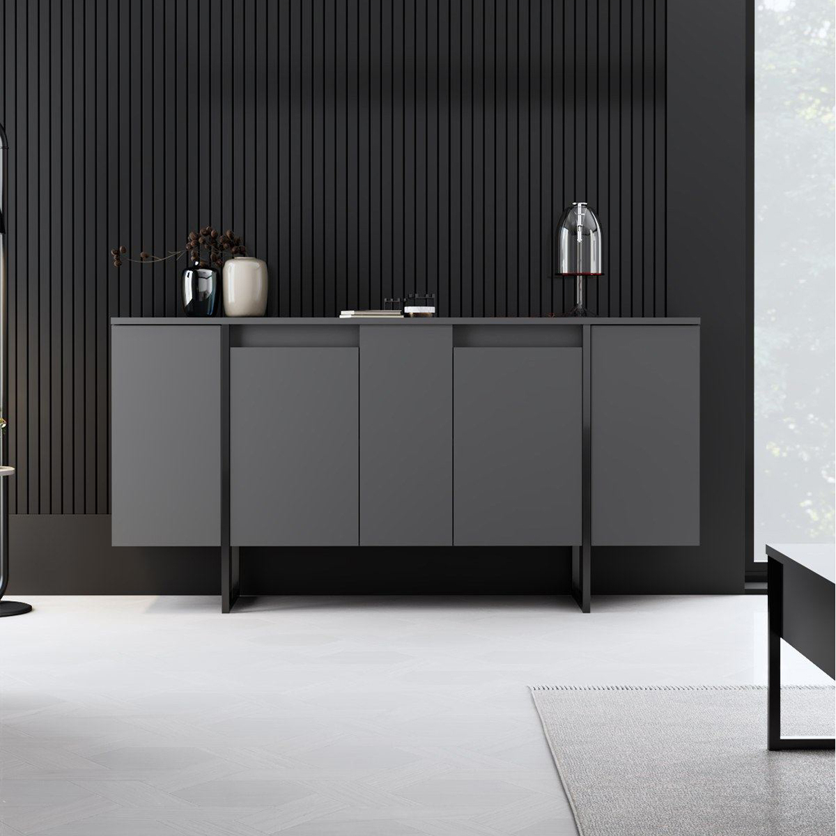 Moderne Anrichte aus Melaminholz mit Metallbeinen Luxe Anthrazit