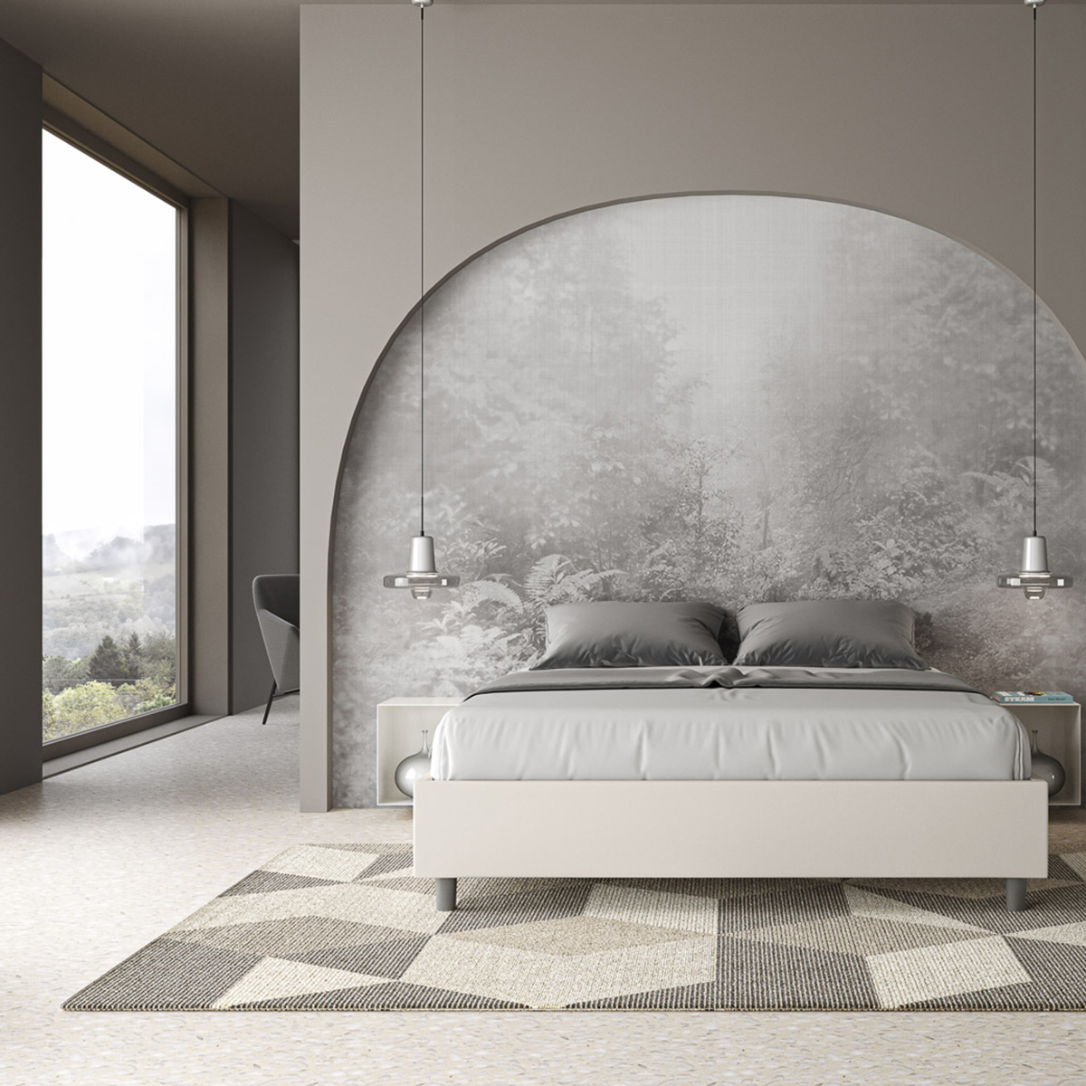 Cama matrimonial acolchada de piel sintética blanca 160x190 Azelia