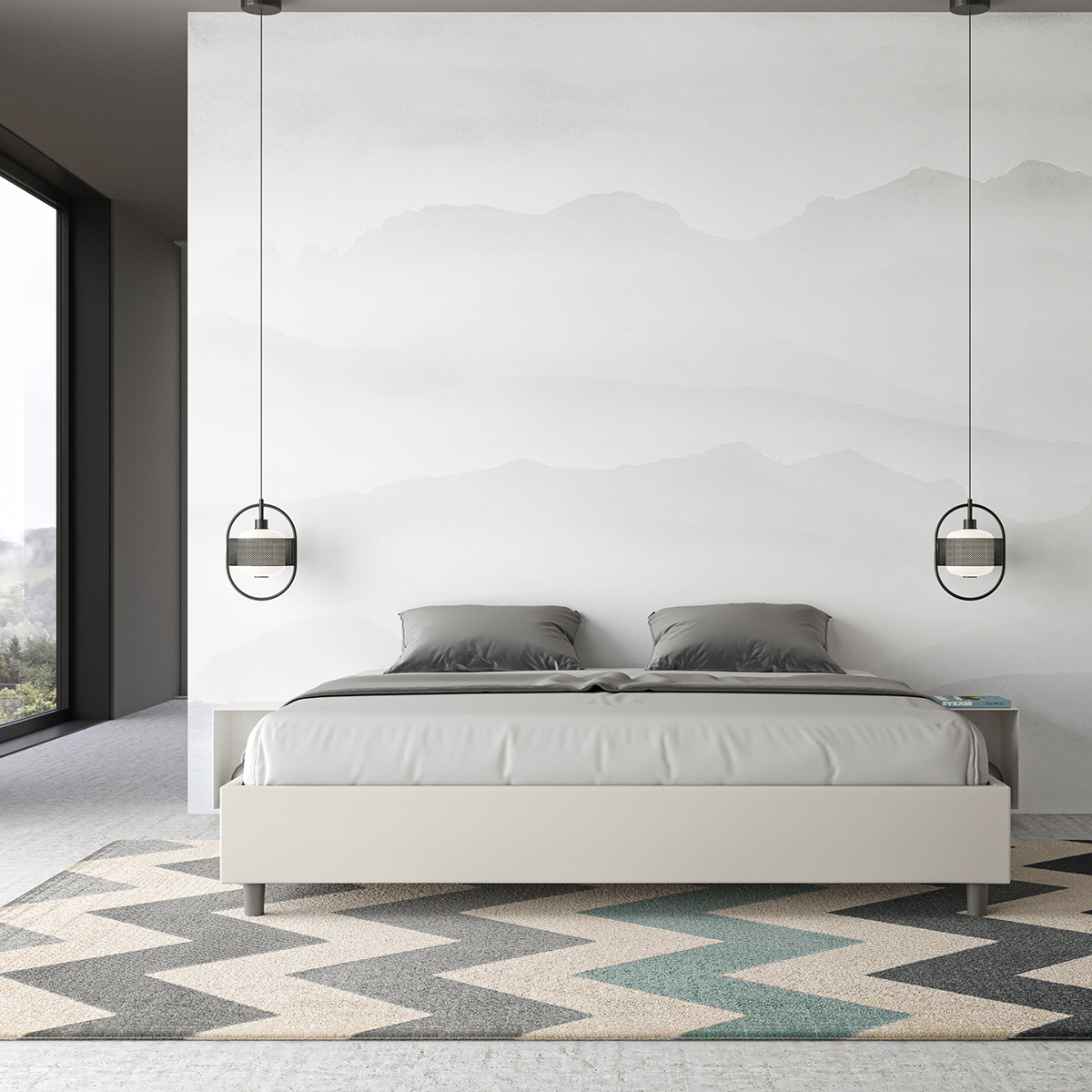 Lit double avec rangement 180x200 sommier king size Azelia K