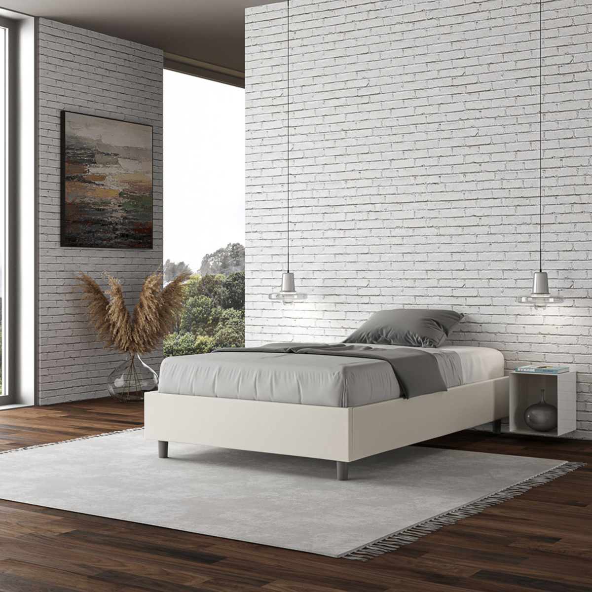 Cama matrimonio 140x200 contenedor sommier francés Azelia F