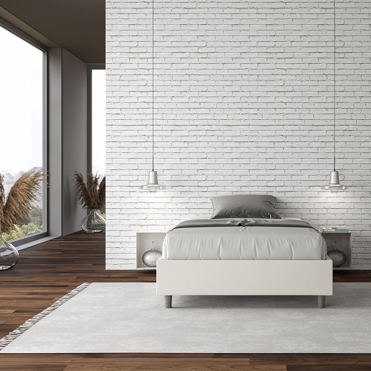 Lit double avec rangement 140x200 sommier français Azelia F