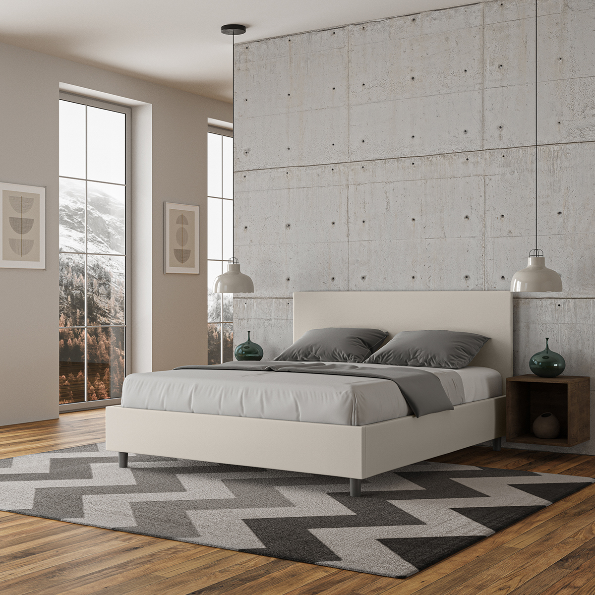 Lit coffre 160x200 système de levage sommier simili cuir moderne Adele M1