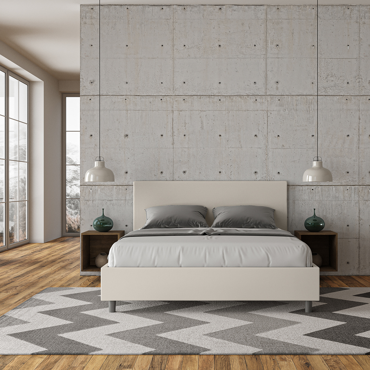 Lit coffre 160x200 système de levage sommier simili cuir moderne Adele M1