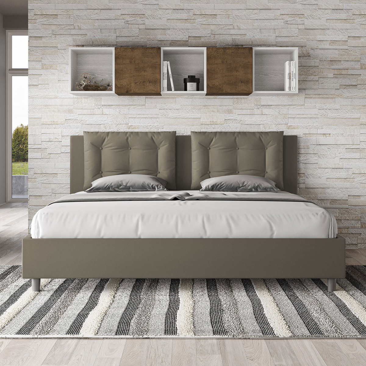 Letto matrimoniale 160x200 contenitore imbottito cuscini Annalisa M1