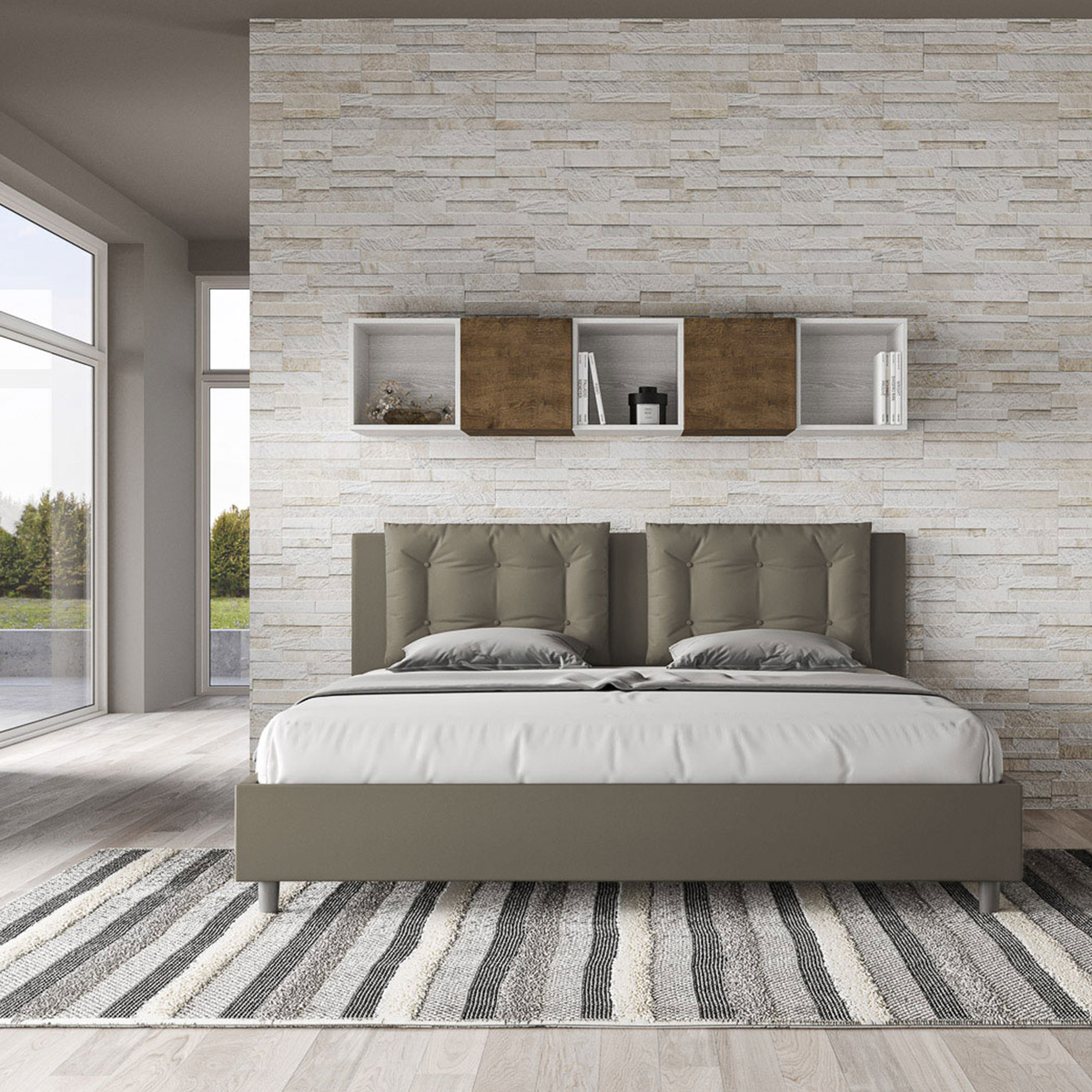Letto matrimoniale 160x200 contenitore imbottito cuscini Annalisa M1