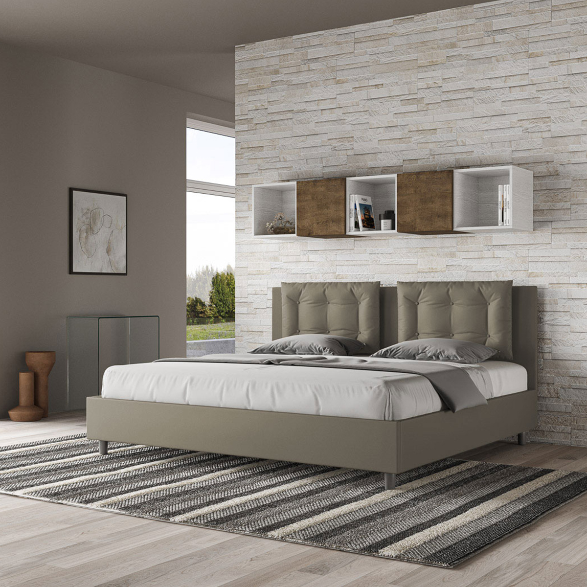 Letto matrimoniale 160x200 contenitore imbottito cuscini Annalisa M1