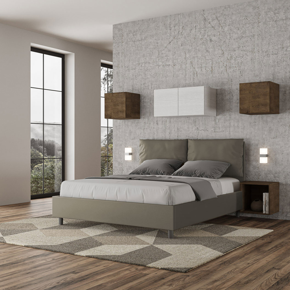 Cama doble container 160x200 cabecero con cojines Antea M1