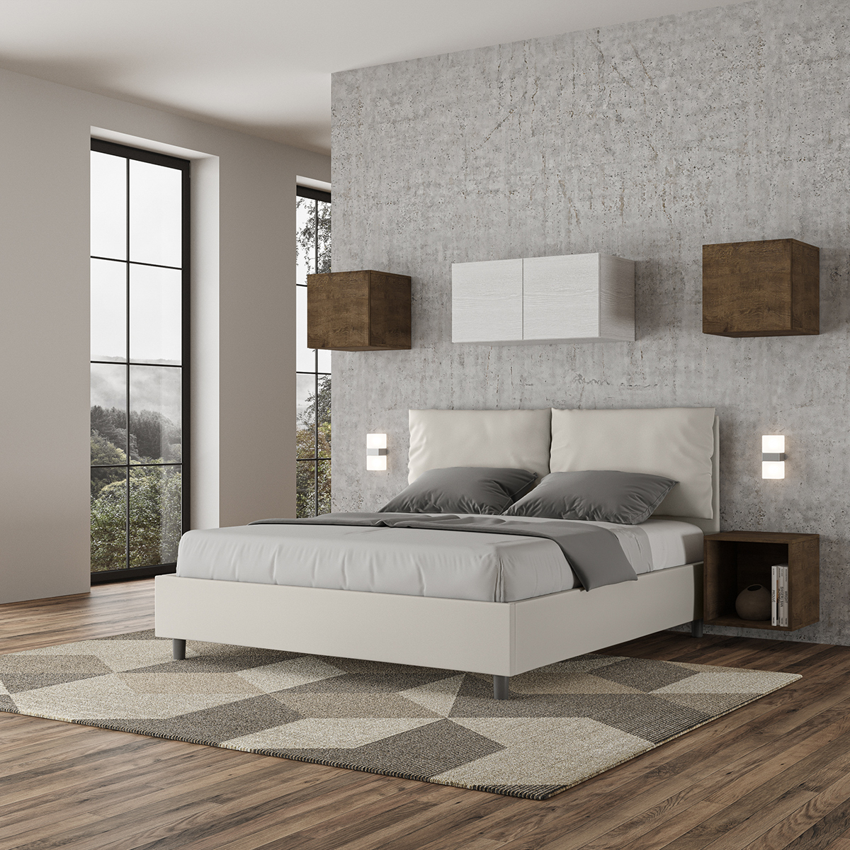 Lit double avec rangement 160x200 coussins rembourrés Antea M1