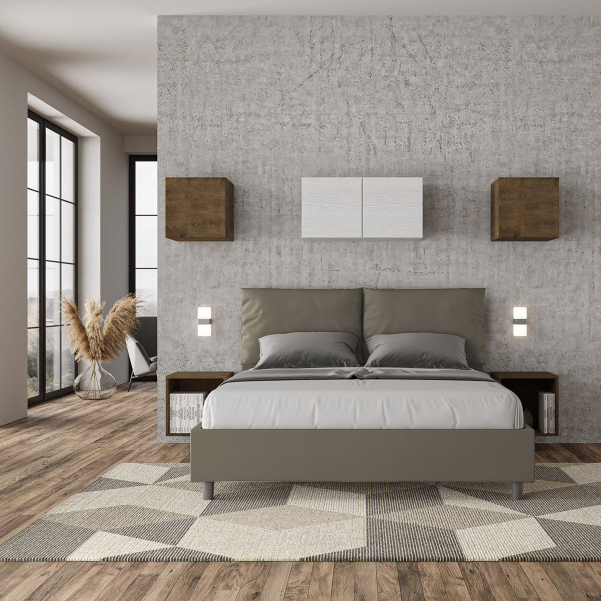 Cama doble container 160x200 cabecero con cojines Antea M1