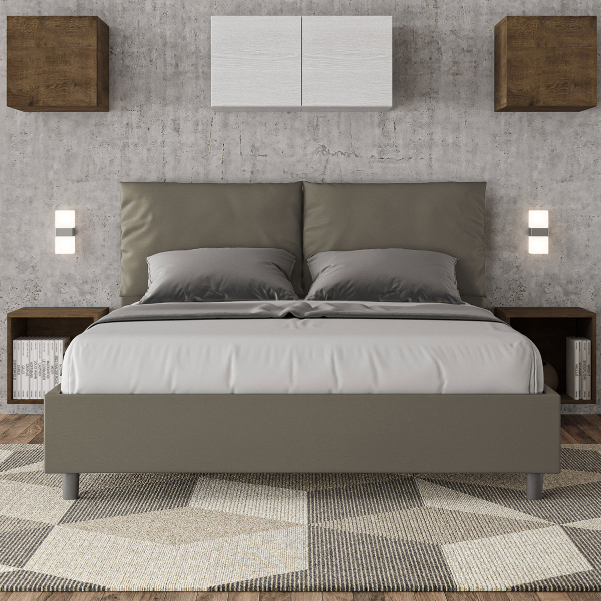 Cama doble container 160x200 cabecero con cojines Antea M1