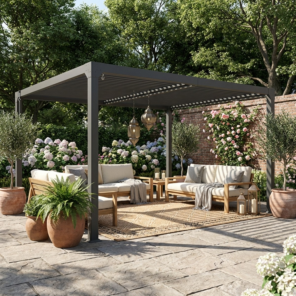 Pergola bioclimatique manuelle de jardin en aluminium 3x4m Trinidad