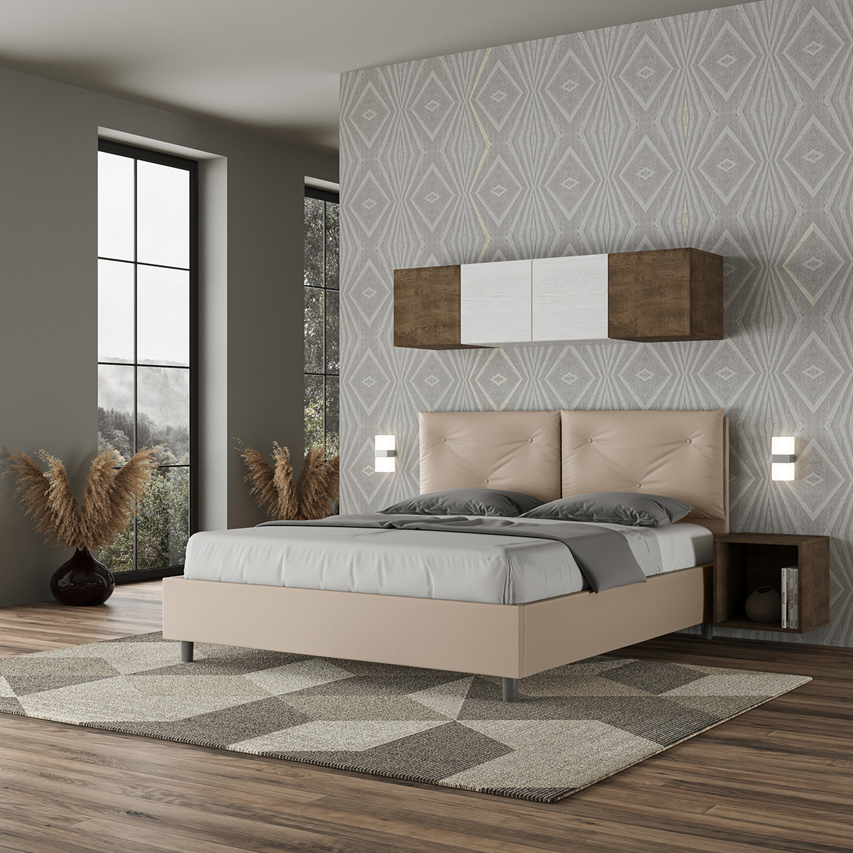 Polsterbett mit Stauraum 160x200 Kopfteil Kissen Appia M1