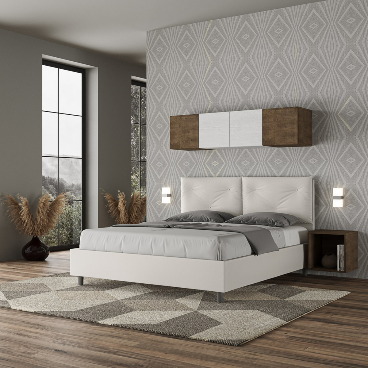Cama doble container 160x200 cabecero con cojines Appia M1