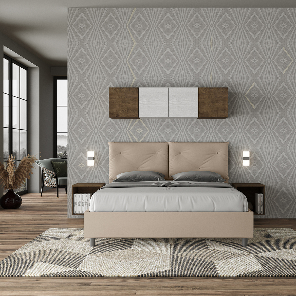 Polsterbett mit Stauraum 160x200 Kopfteil Kissen Appia M1