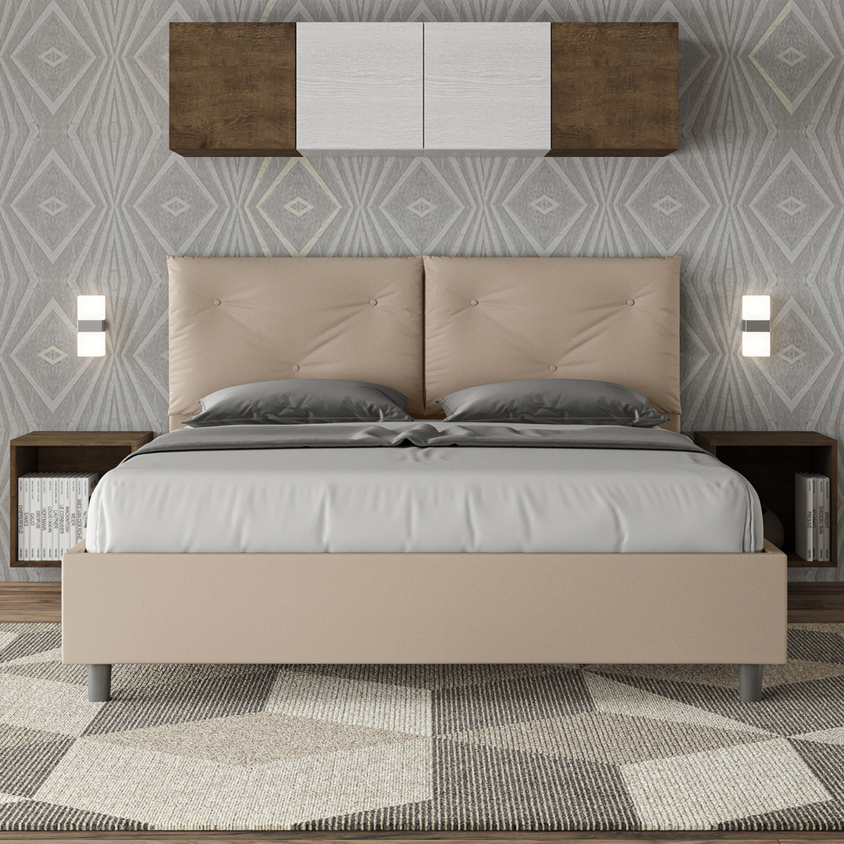 Polsterbett mit Stauraum 160x200 Kopfteil Kissen Appia M1