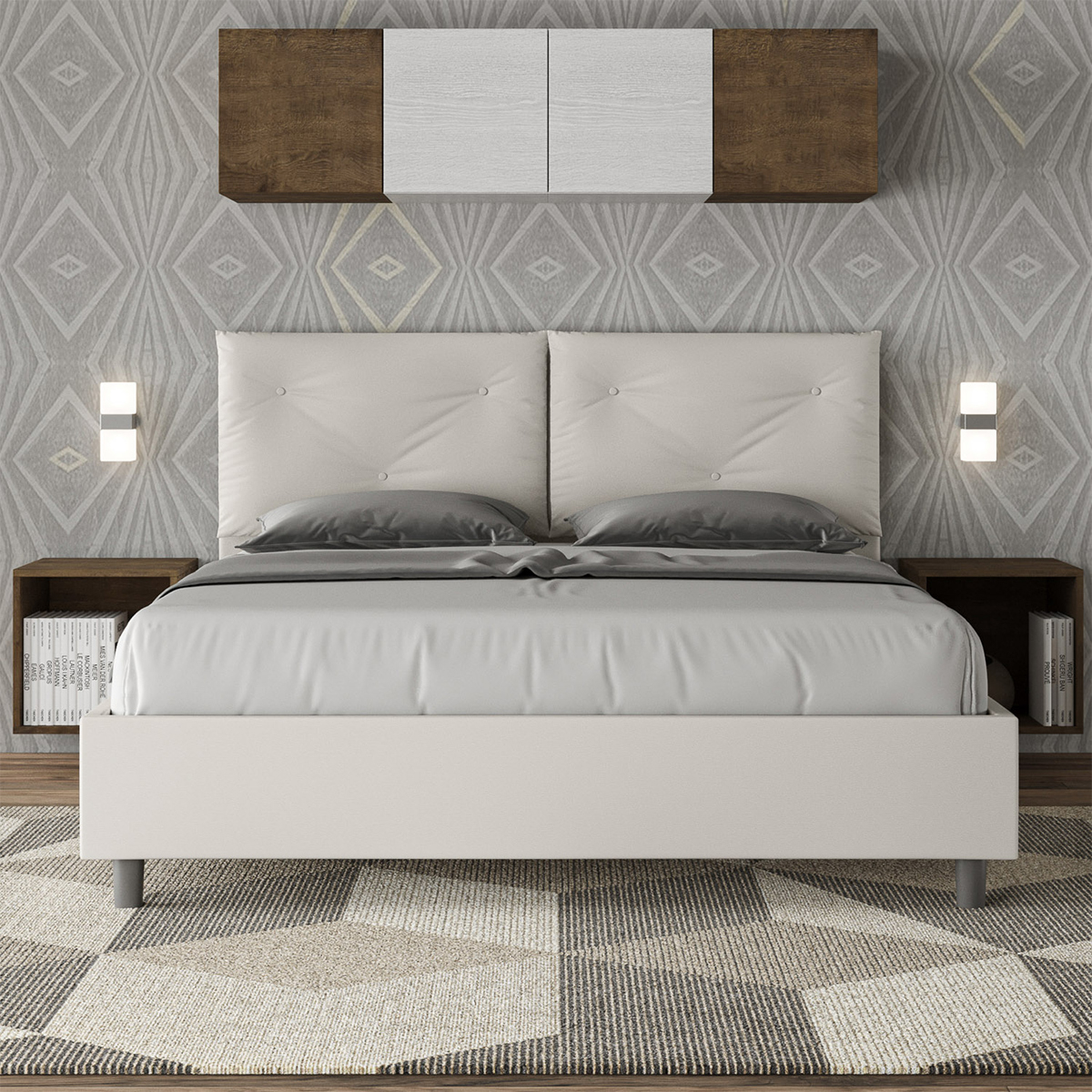 Cama doble container 160x200 cabecero con cojines Appia M1