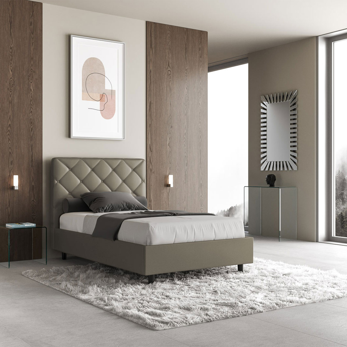 Letto piazza e mezza imbottito 120x200 francese contenitore Priya P1