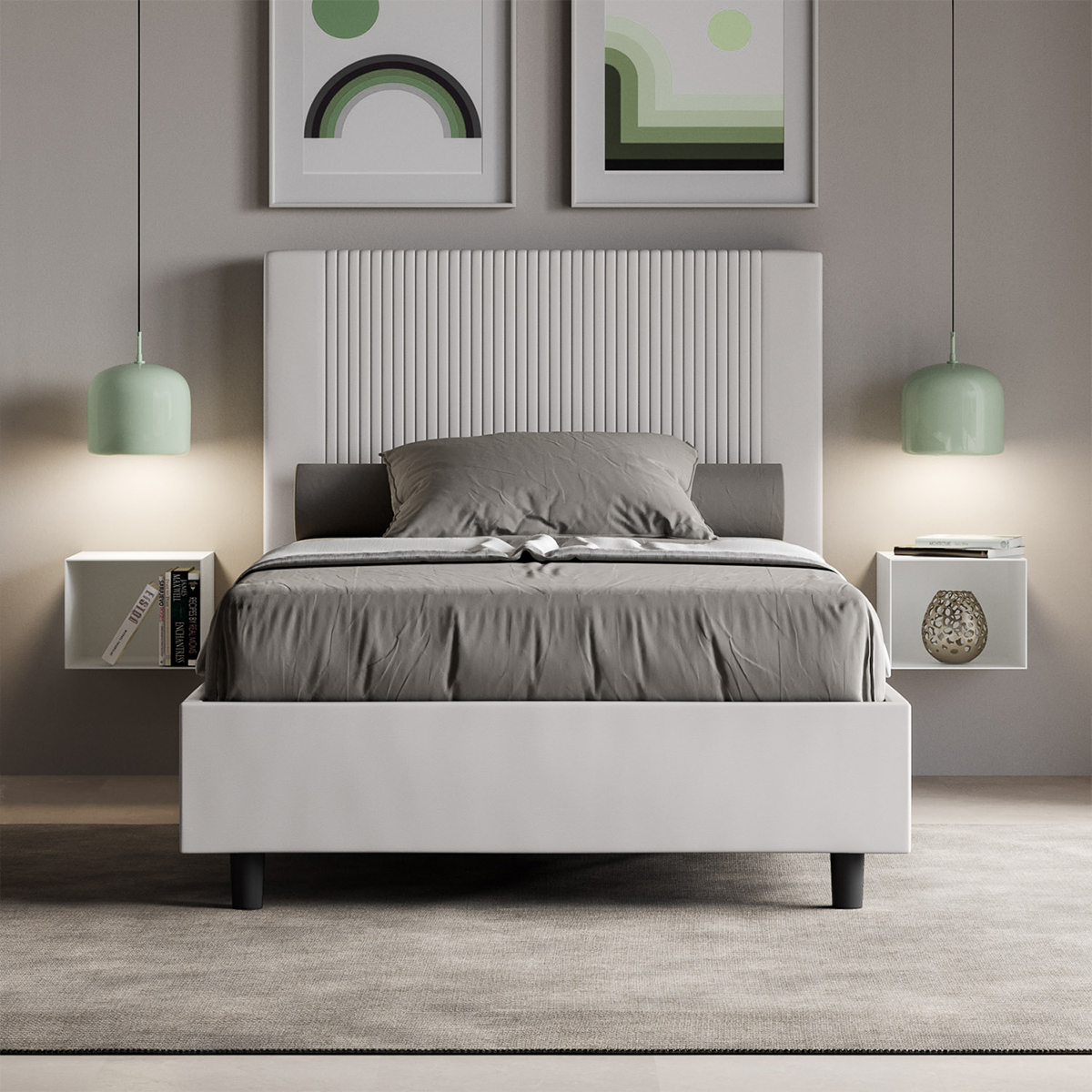 Cama francesa y medio contenedor 120x200 símil piel Goya P1