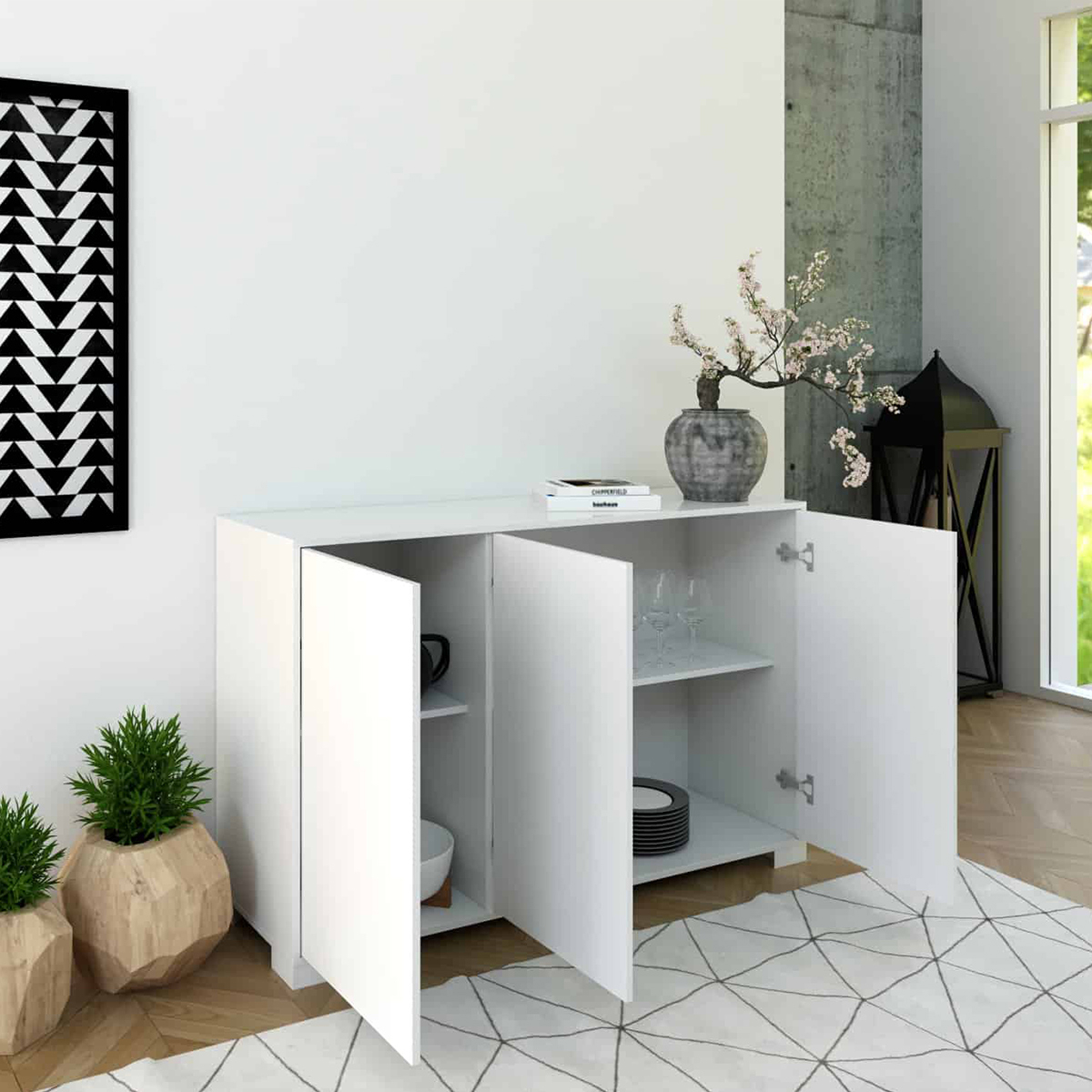 Moderne Anrichte mit 3 Türen für Wohnzimmer, Esszimmer, Küche 130x40x83 Lumina