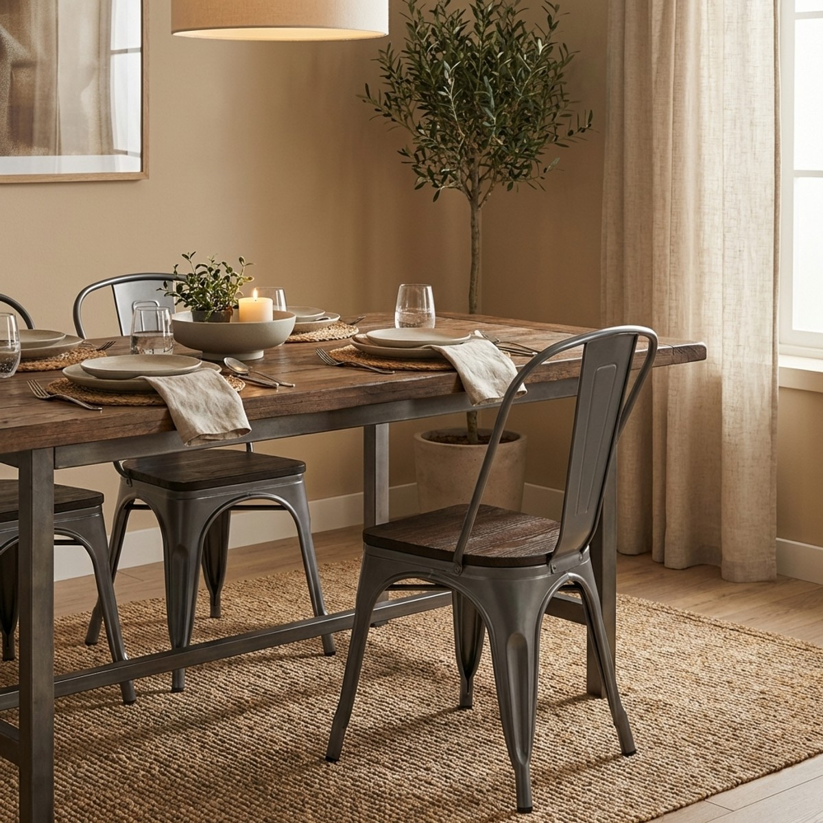 chaise industrielle en bois et acier style pour cuisine et bar steel wood