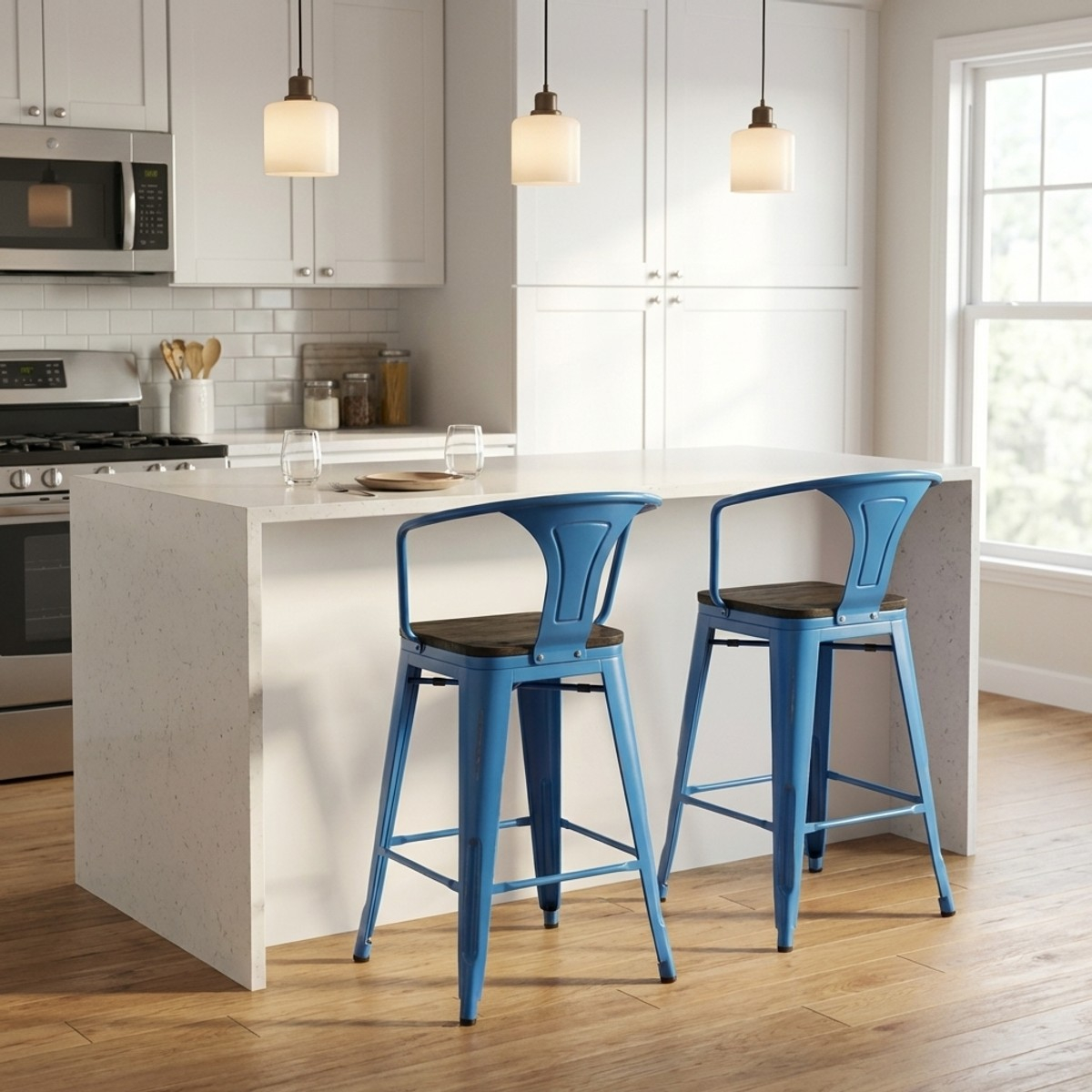 taburete de metal y madera con respaldo de diseño industrial estilo steel wood back
