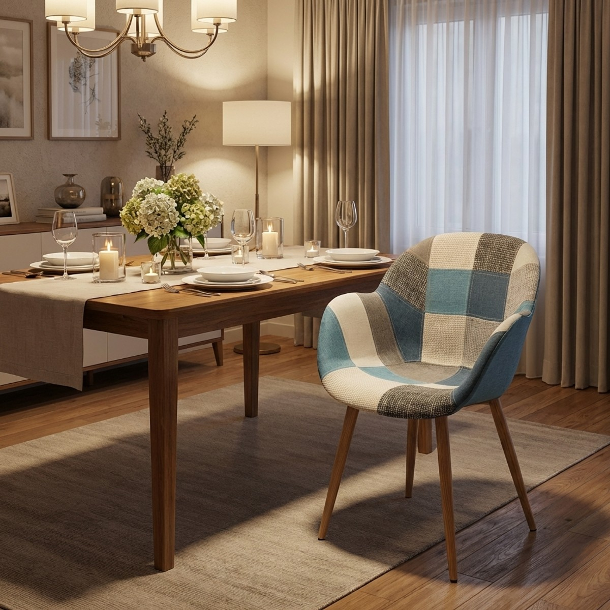 Sillón de comedor patchwork nórdico estudio Finch