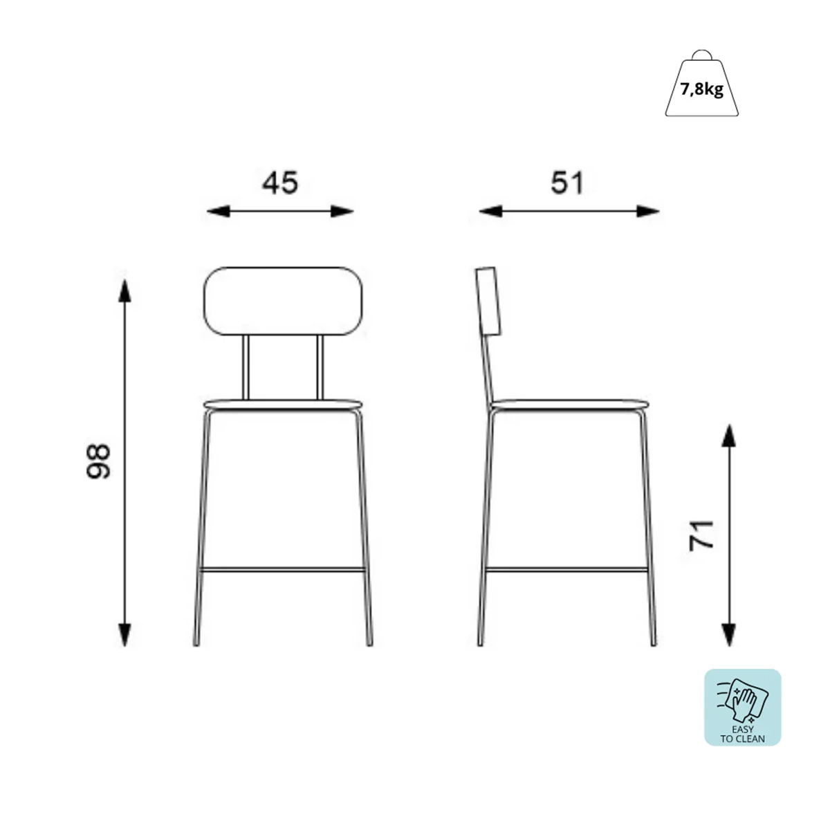 Set de 4 taburetes de cocina modernos de polipropileno y metal Peggy