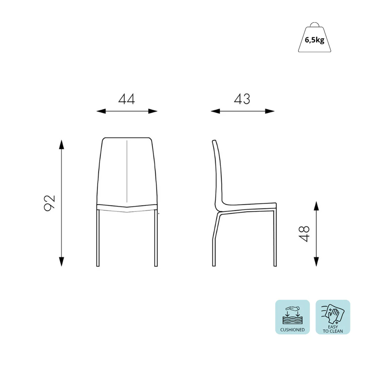 Lot de 4 chaises de cuisine et salle à manger en similicuir rembourré Ines