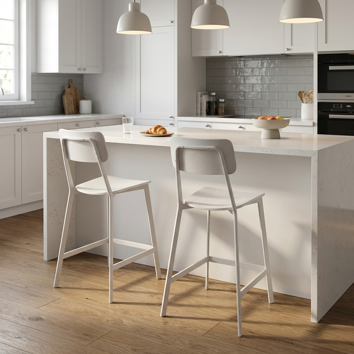 Set aus 2 hohen Barhockern aus Holz und Metall für Küche und Bar Teka