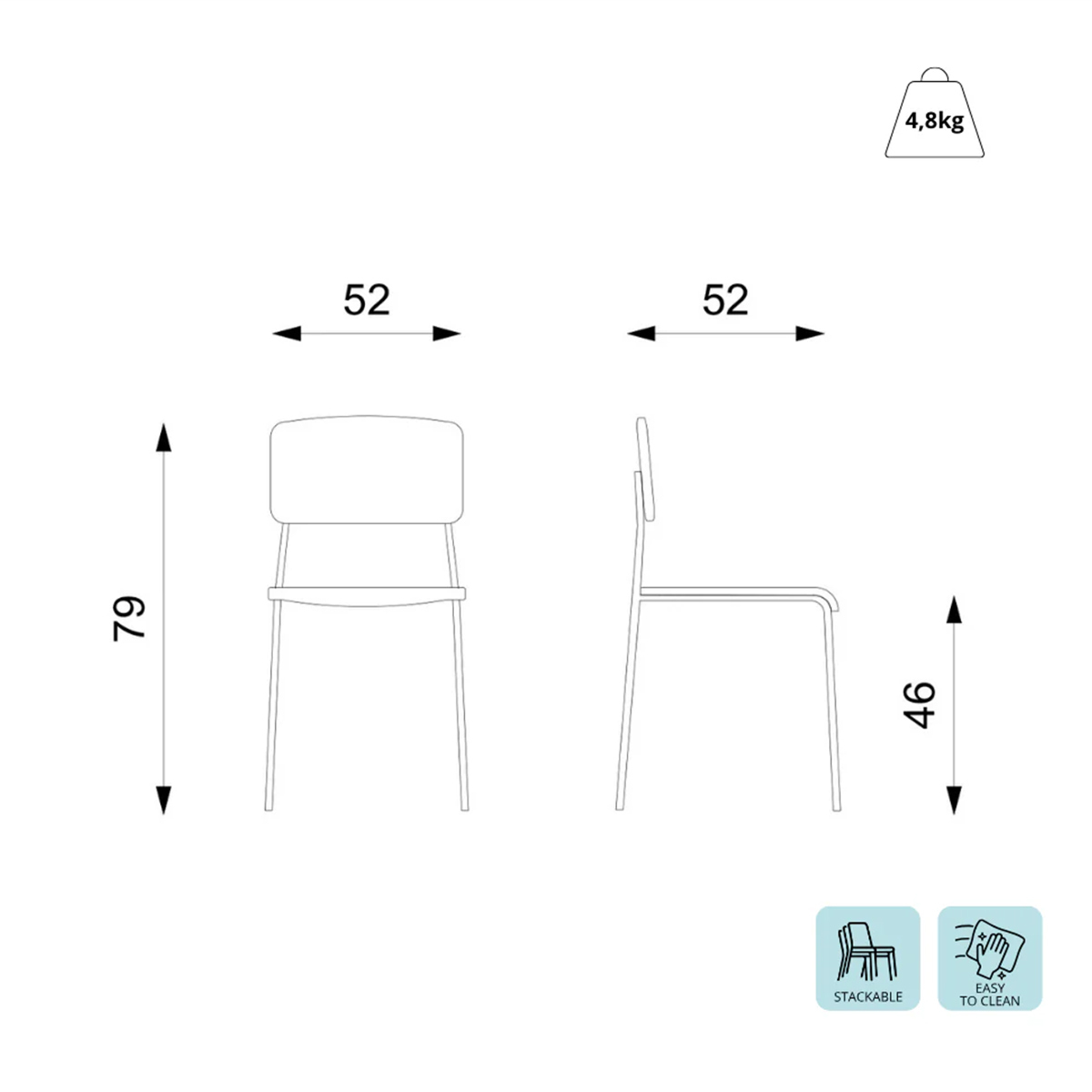 Lot de 4 chaises modernes empilables en polypropylène pour cuisine et salle à manger Vega