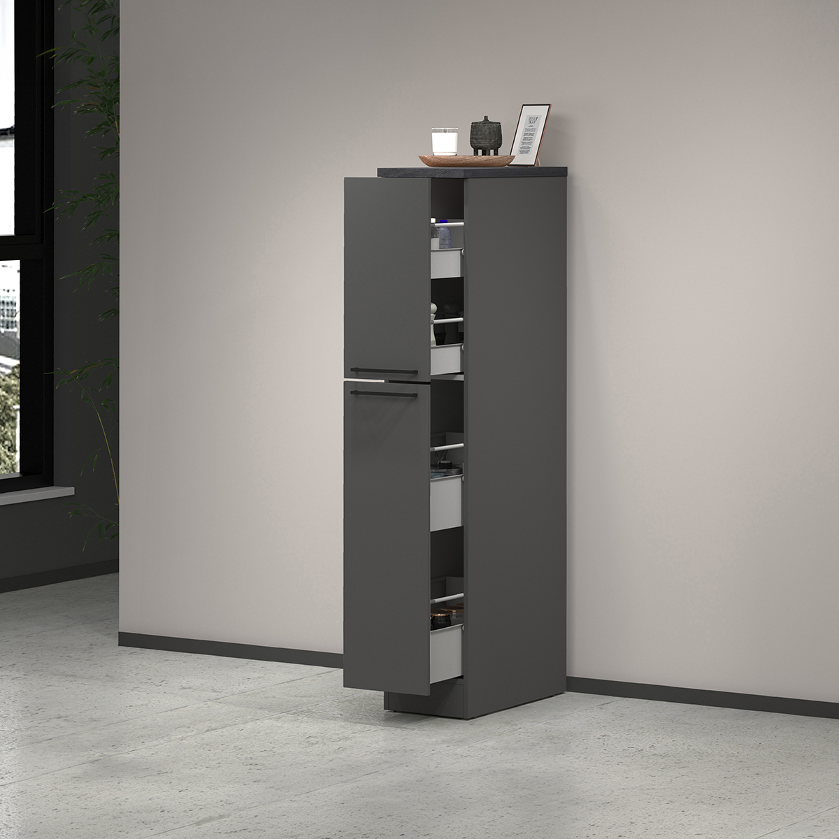 Meuble de cuisine moderne avec 2 tiroirs à épices 30x60x164,5 Trym