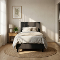 Lit 1 place en tissu avec tête de lit et sommier 80x190 Lausanne Twin