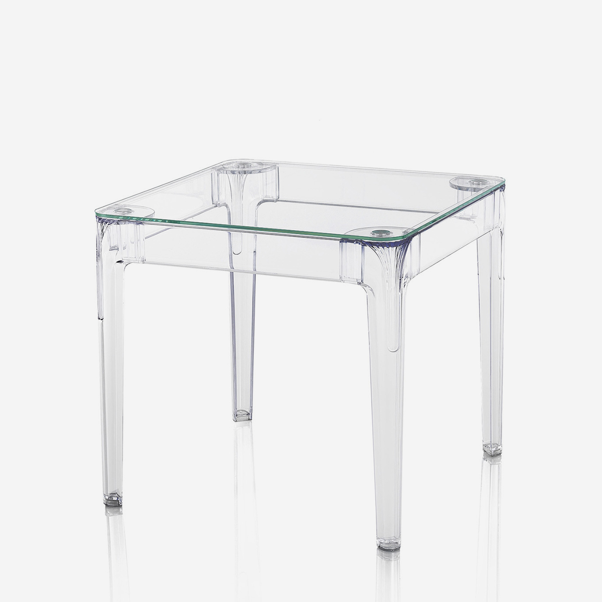 Table carrée en verre et polycarbonate Danubio