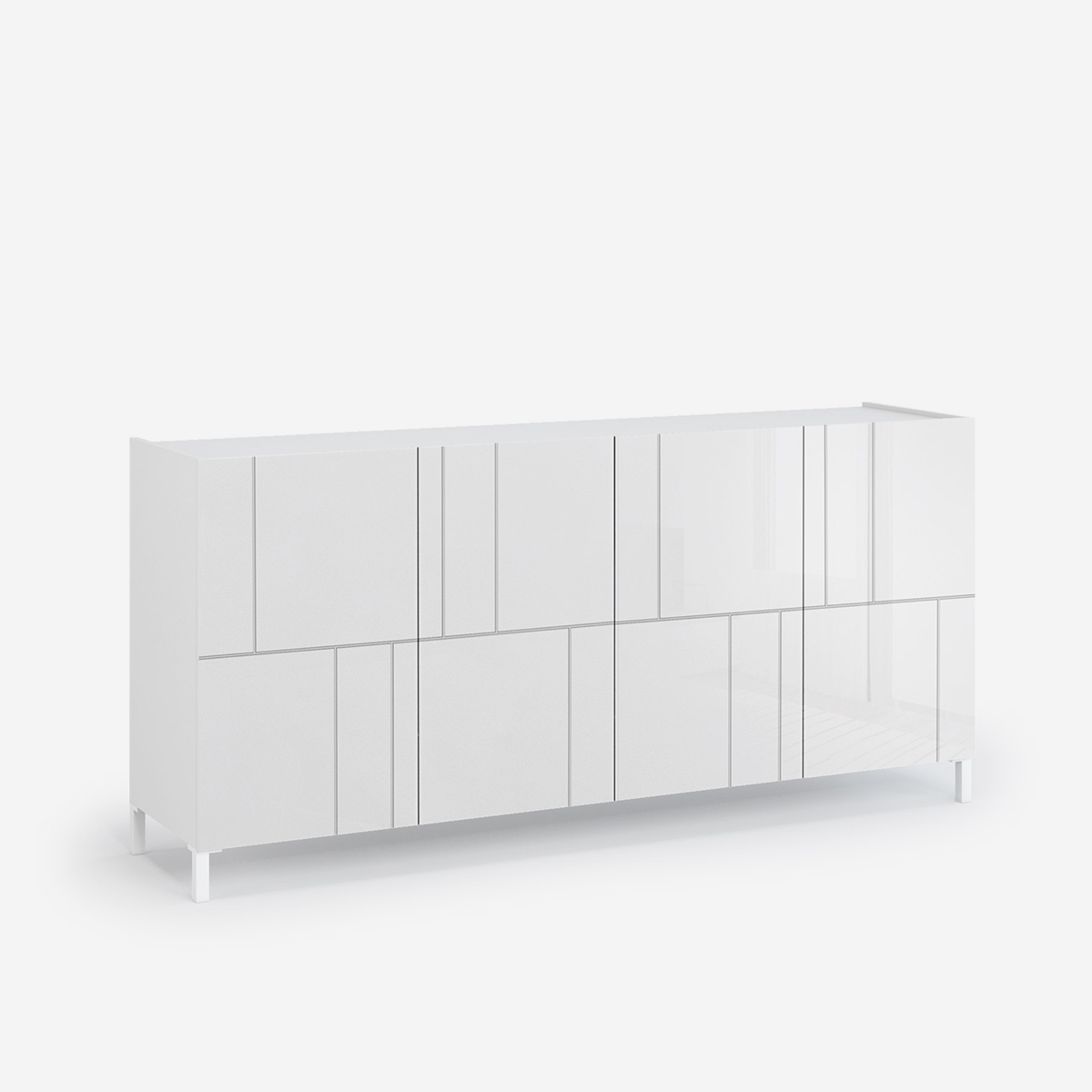 Nuvia 4-türiger Hochglanz-Buffetschrank mit Regalböden