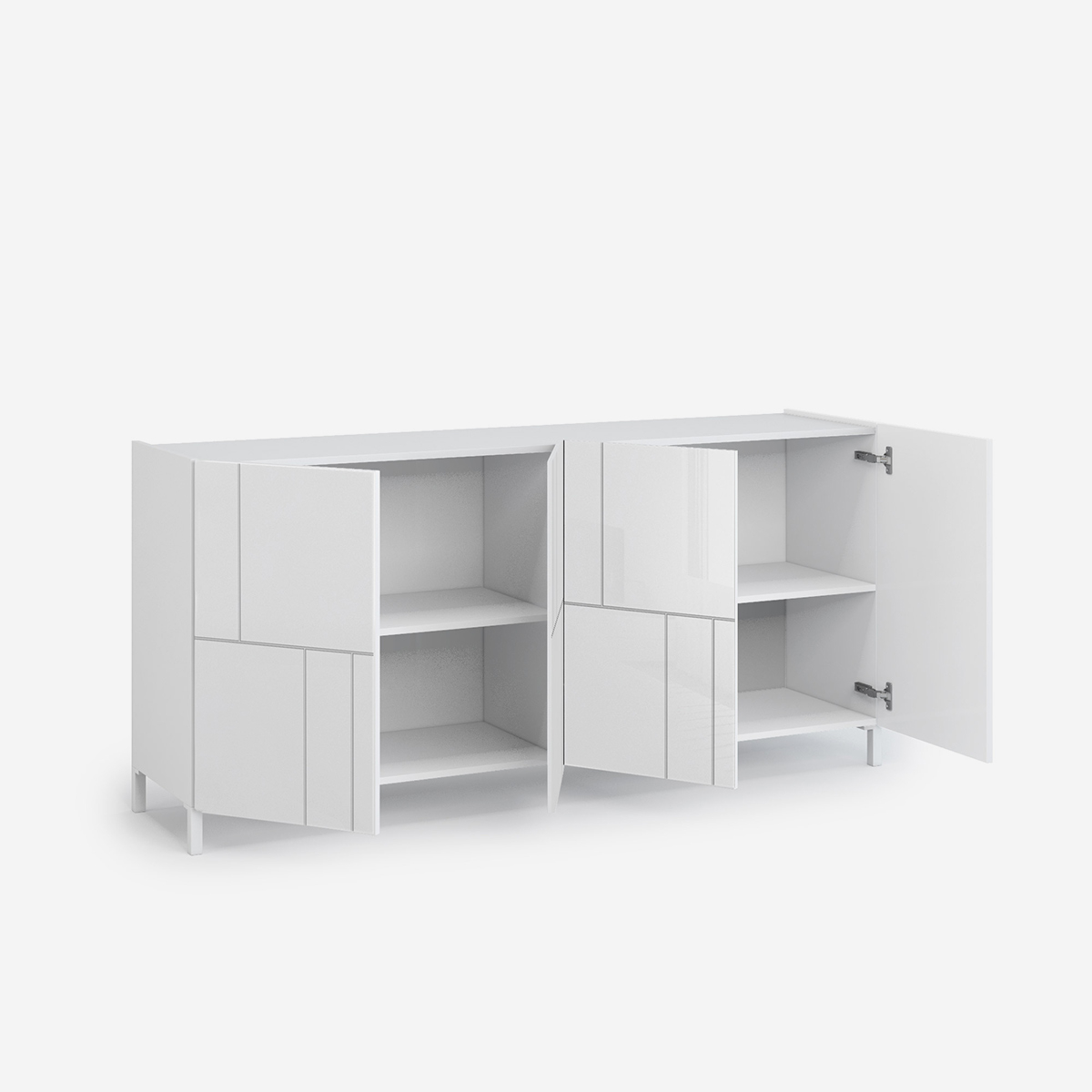 Nuvia 4-türiger Hochglanz-Buffetschrank mit Regalböden