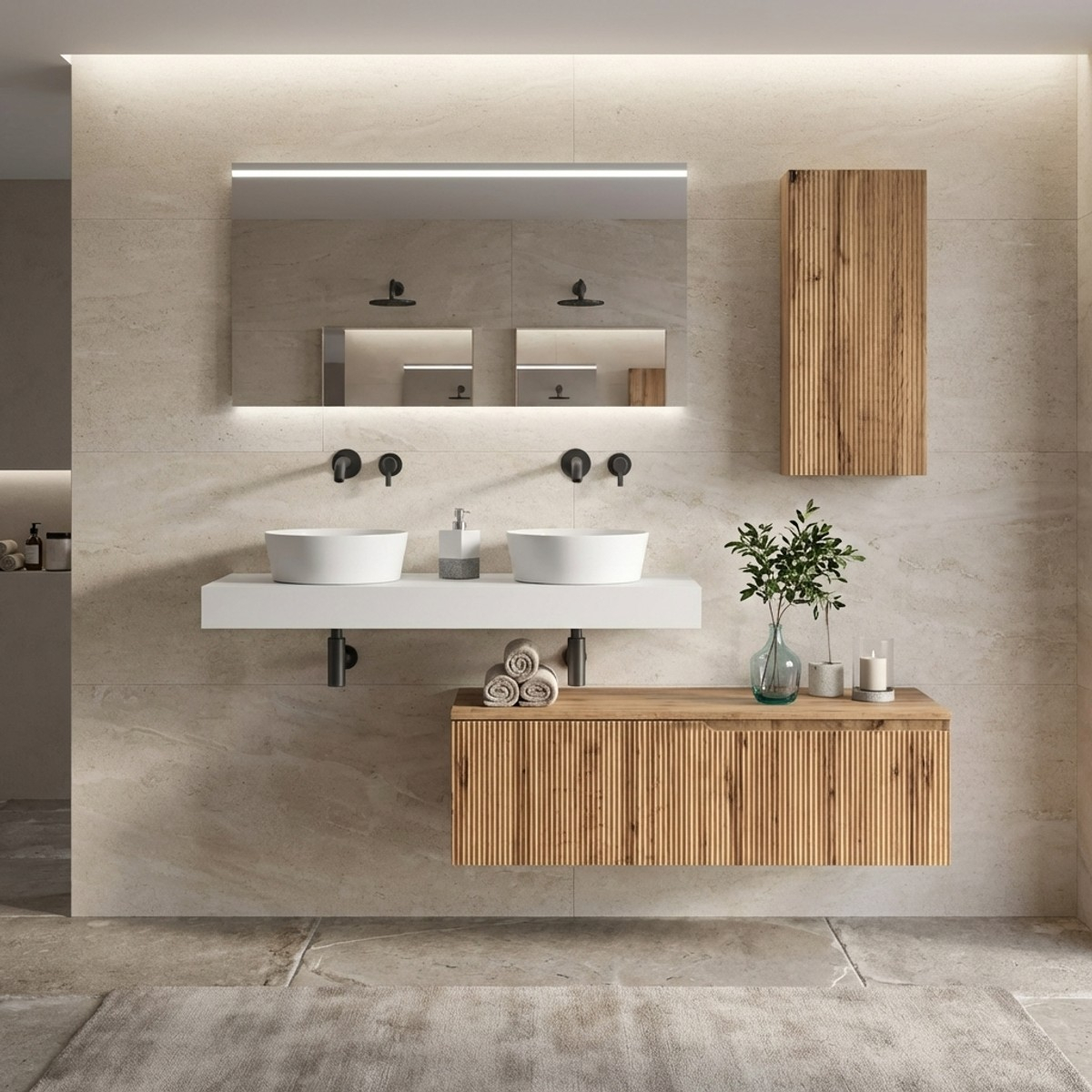 Mueble de baño suspendido doble lavabo con espejo LED Venere