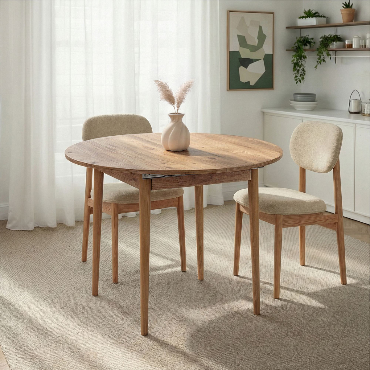Platzsparender runder Ausziehtisch Viona fürs Esszimmer