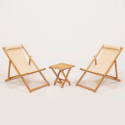 Set de 2 chaises longues pliantes avec table d'appoint en bois pour jardin Morik