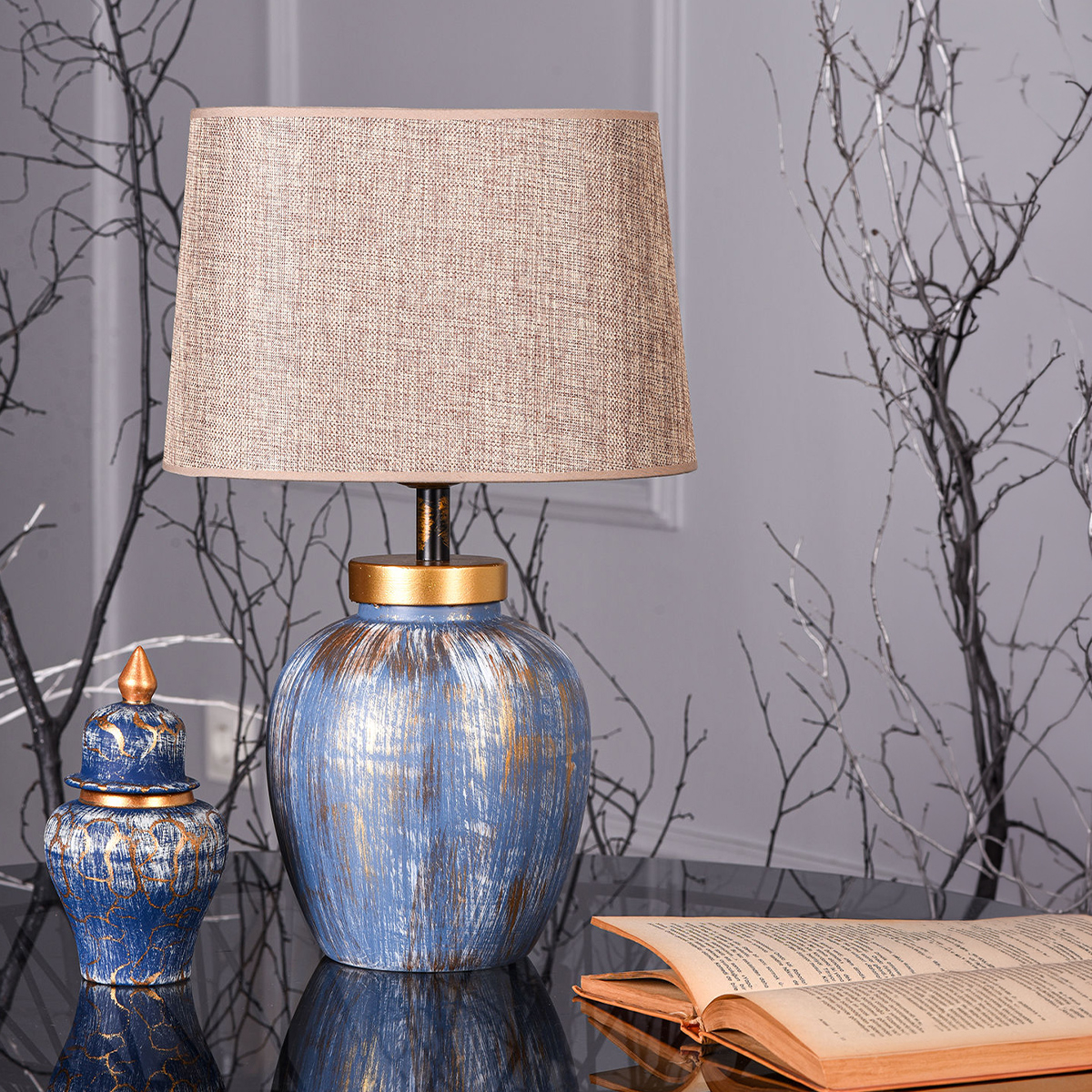 Keramische Tischlampe mit Stoffschirm Ivar