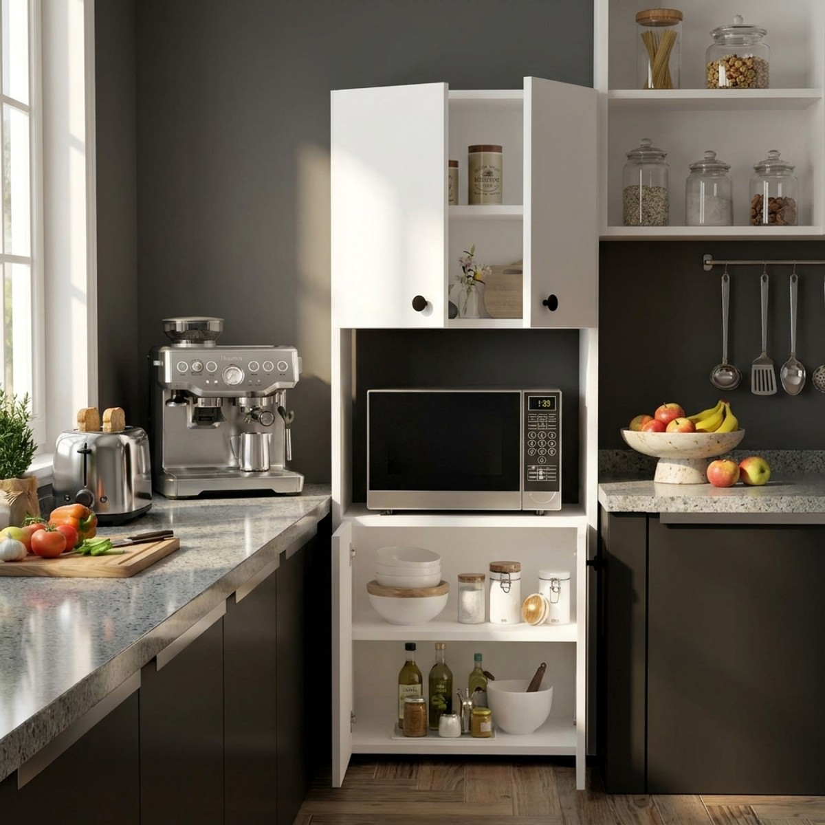 Colonne multi-usages gain de place avec étagères pour cuisine Ayaz