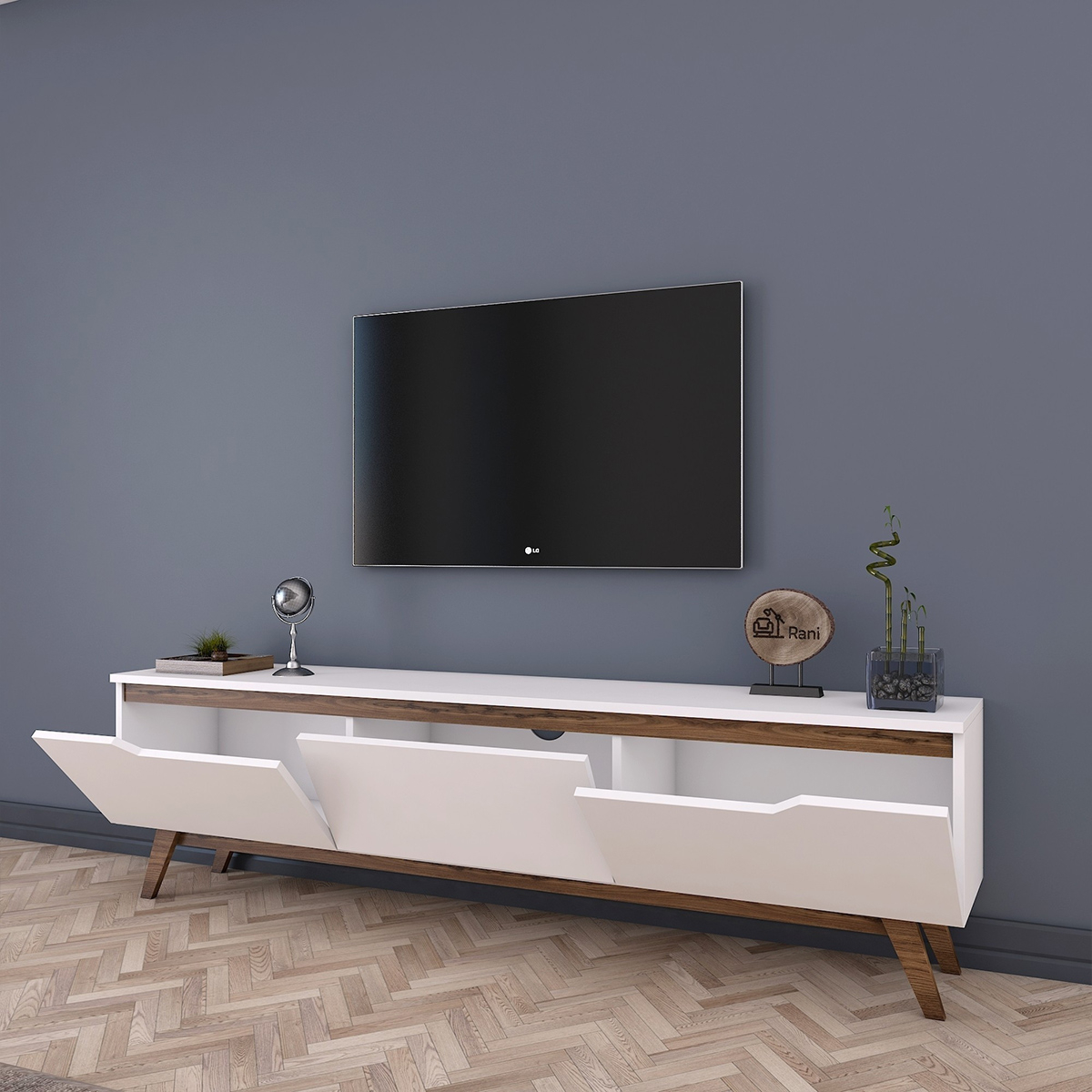 Eron mobiler TV-Ständer modern mit Türen und Regalböden
