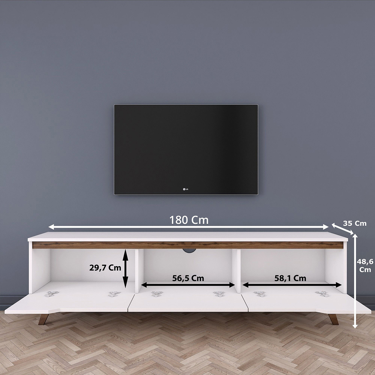 Eron mobiler TV-Ständer modern mit Türen und Regalböden