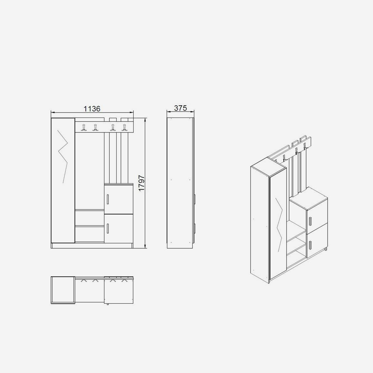 Govan Eingangsgarderobe mit Kleiderhaken und Schuhregal