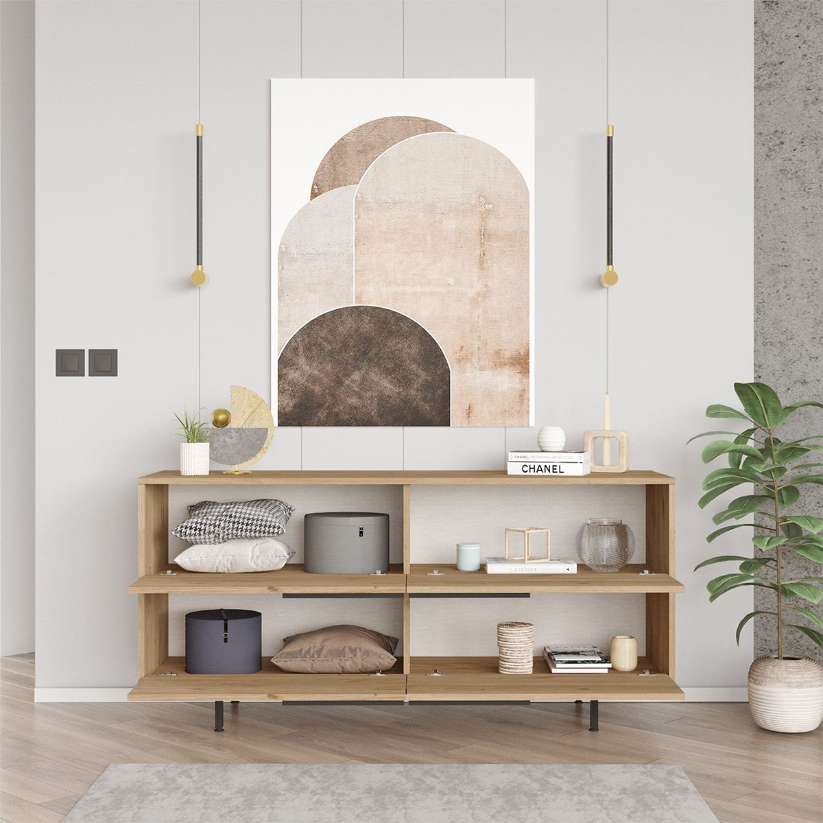 Sideboard für das Wohnzimmer mit 4 Türen aus Holz und Metall Odran