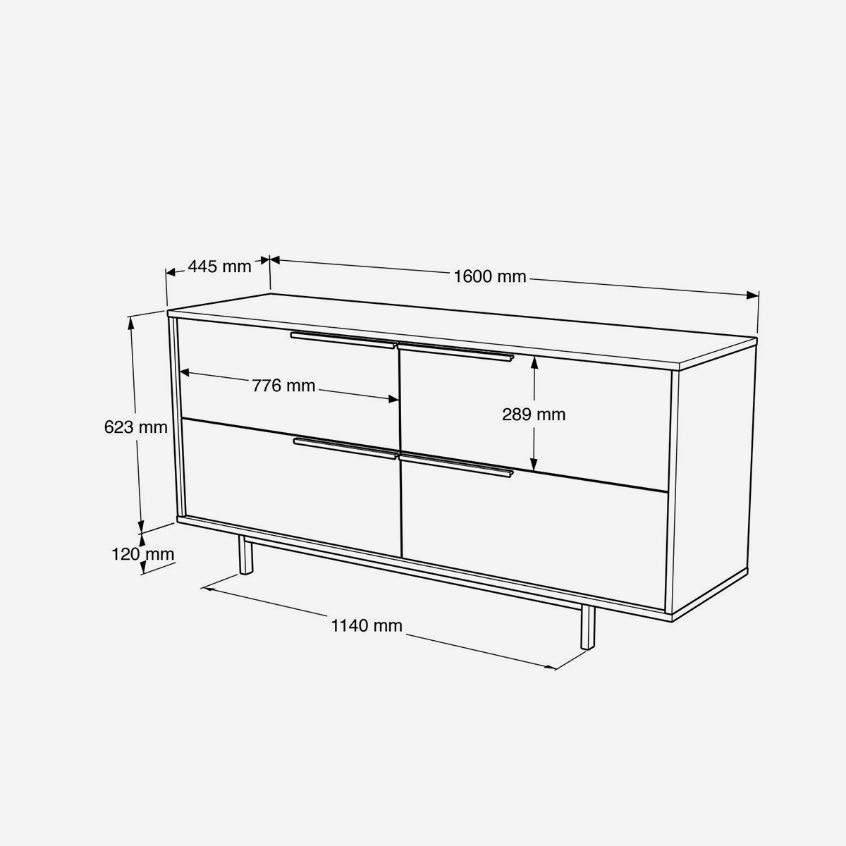 Sideboard für das Wohnzimmer mit 4 Türen aus Holz und Metall Odran