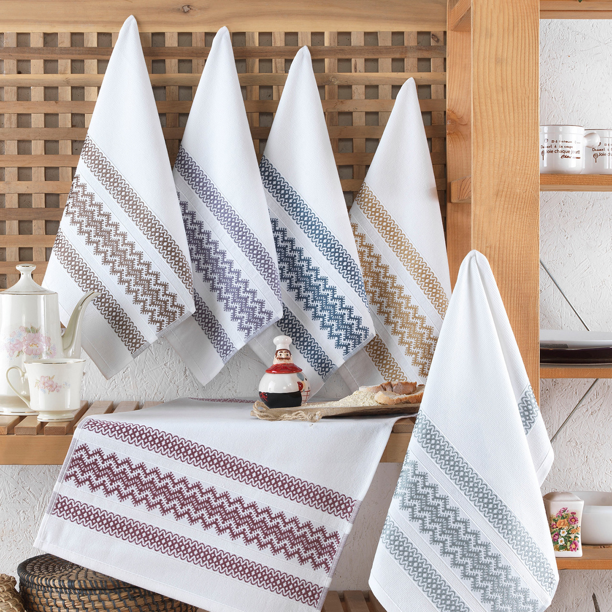 Set de 6 torchons de cuisine en coton 40x60 cm Efesto