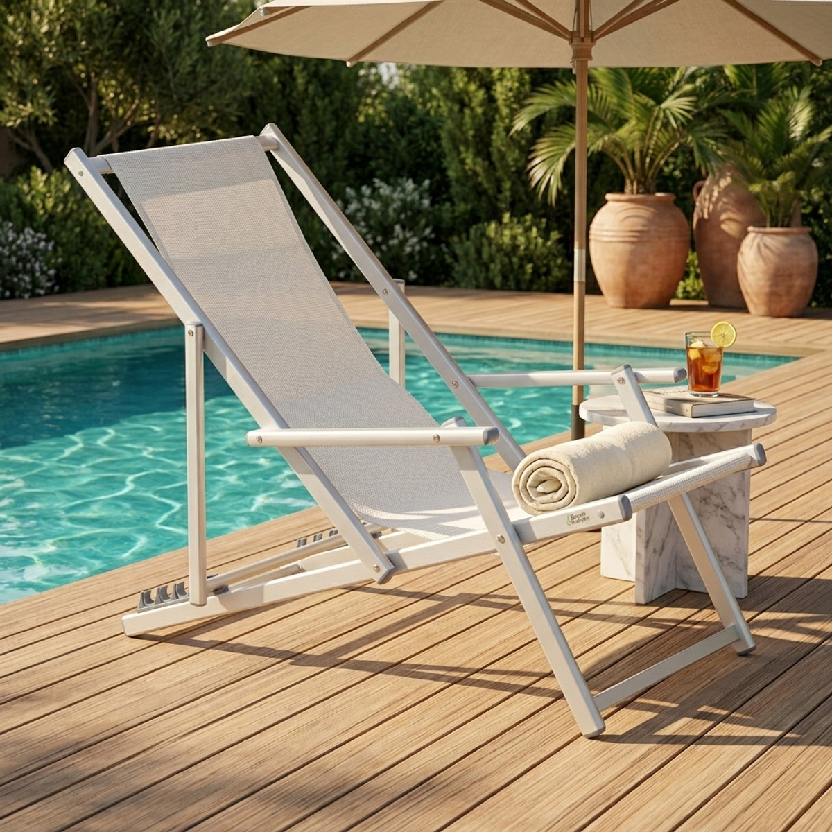 Sea Strandliegestuhl mit klappbaren Armlehnen aus Aluminium Riccione Gold Lux
