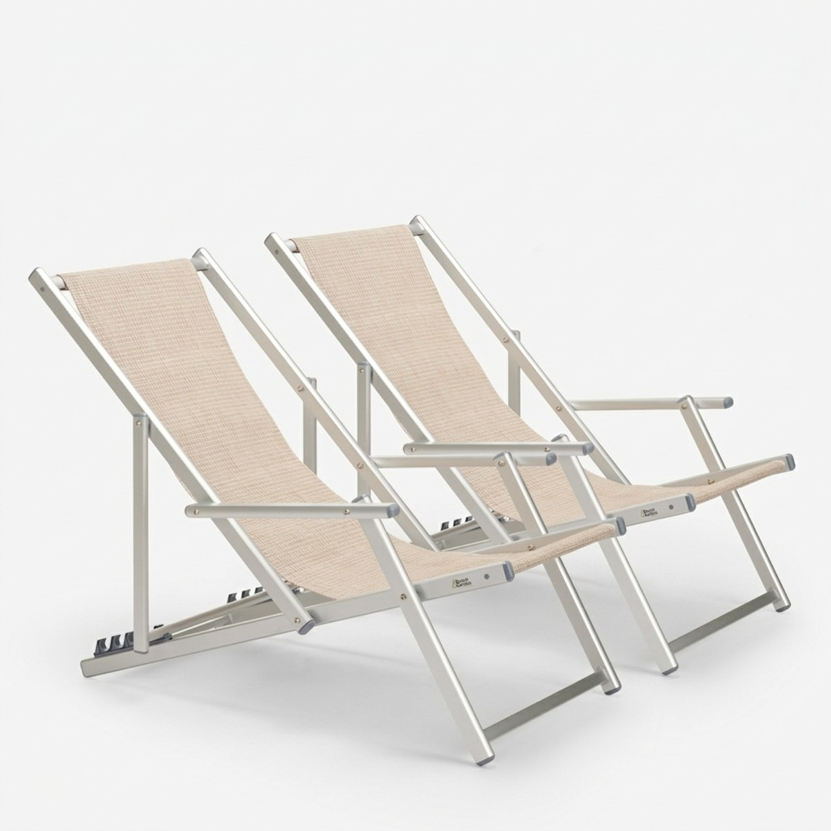 2 Tumbonas mar playa reposabrazos aluminio plegable Riccione Gold Lux Stock