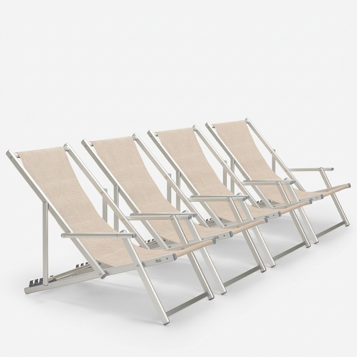 4er Set Liegestühle Sonnenliegen Strandliegen mit Armlehnen aus Aluminium klappbar Riccione Gold Lux