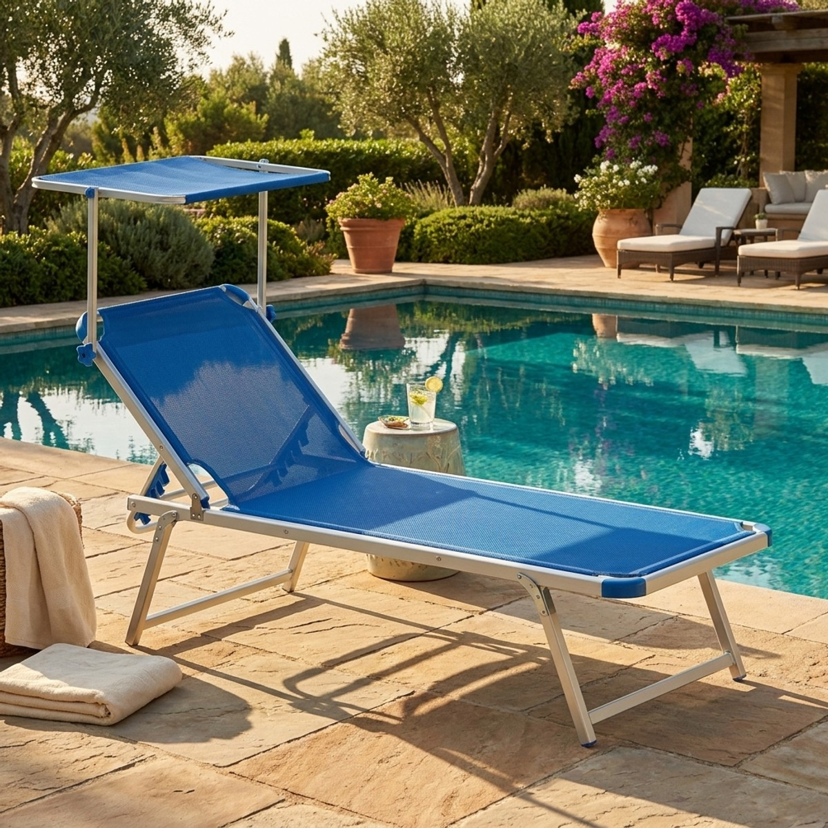 4 bains de soleil de plage en aluminium avec pare-soleil Nettuno Stock